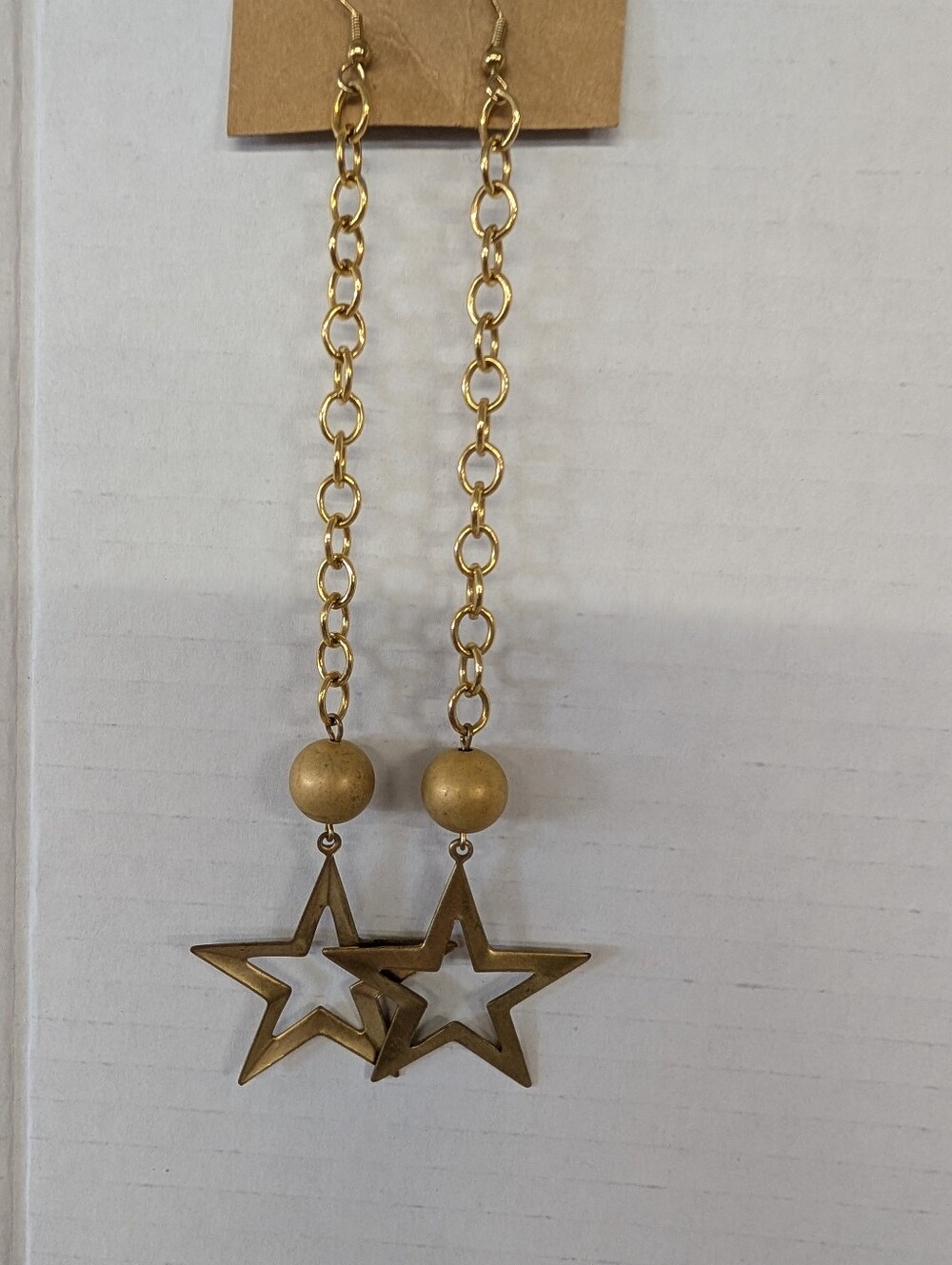 VINTAGE EARRINGS Gold Star Dangle  5 INCHES LONG
